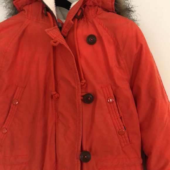 WHO.A.U Orange Coat Parka anorak with faux fur lined hood size S - Picture 2 of 11